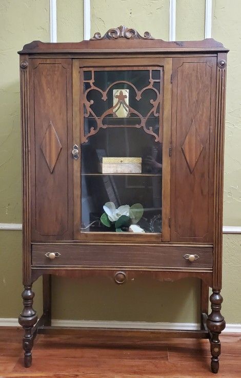 1930's Jacobean Antique China Cabinet