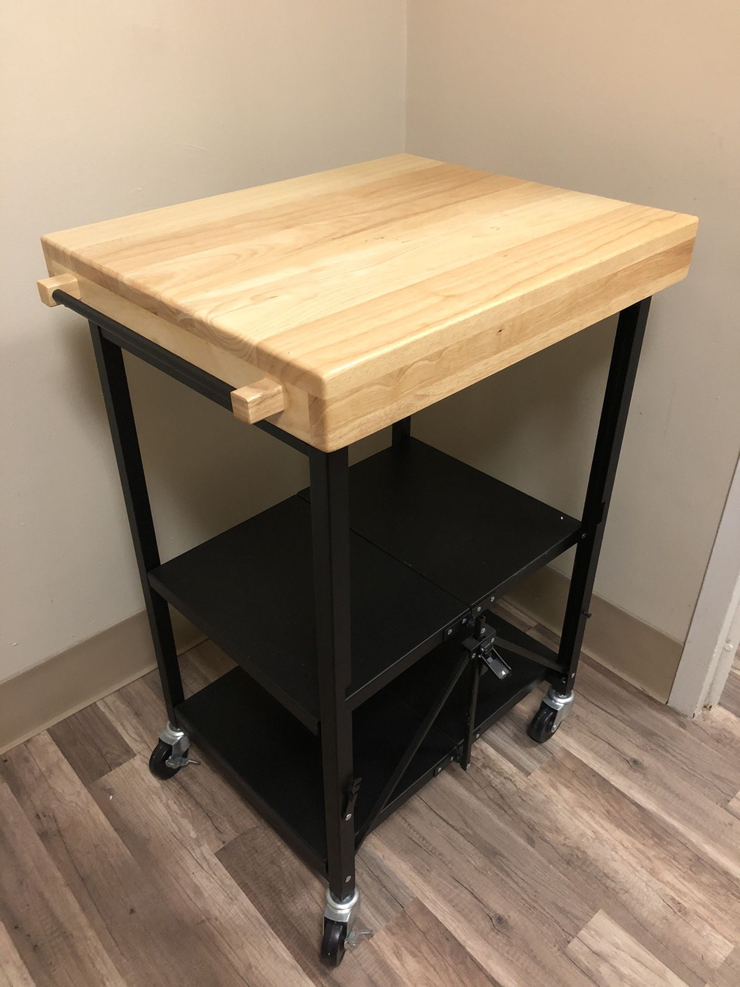 Folding Kitchen Cart with Butcher block top