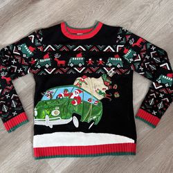 Ugly Christmas Sweater 3D Appliqué Santa Van Presents Kids L 10/12 Holiday Time
