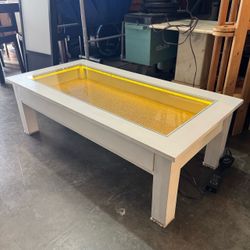 White Wooden Coffee Table with LED Lighting Display Case
