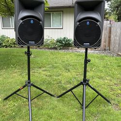Mackie C300 Speakers w/ M1400i Power Amp and Stands