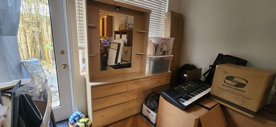 FREE beige  Dresser with lighted mirror hutch