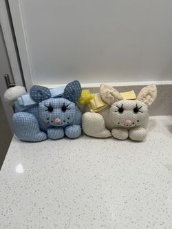 Custom plush blue and yellow Easter  bunnies- 2 count