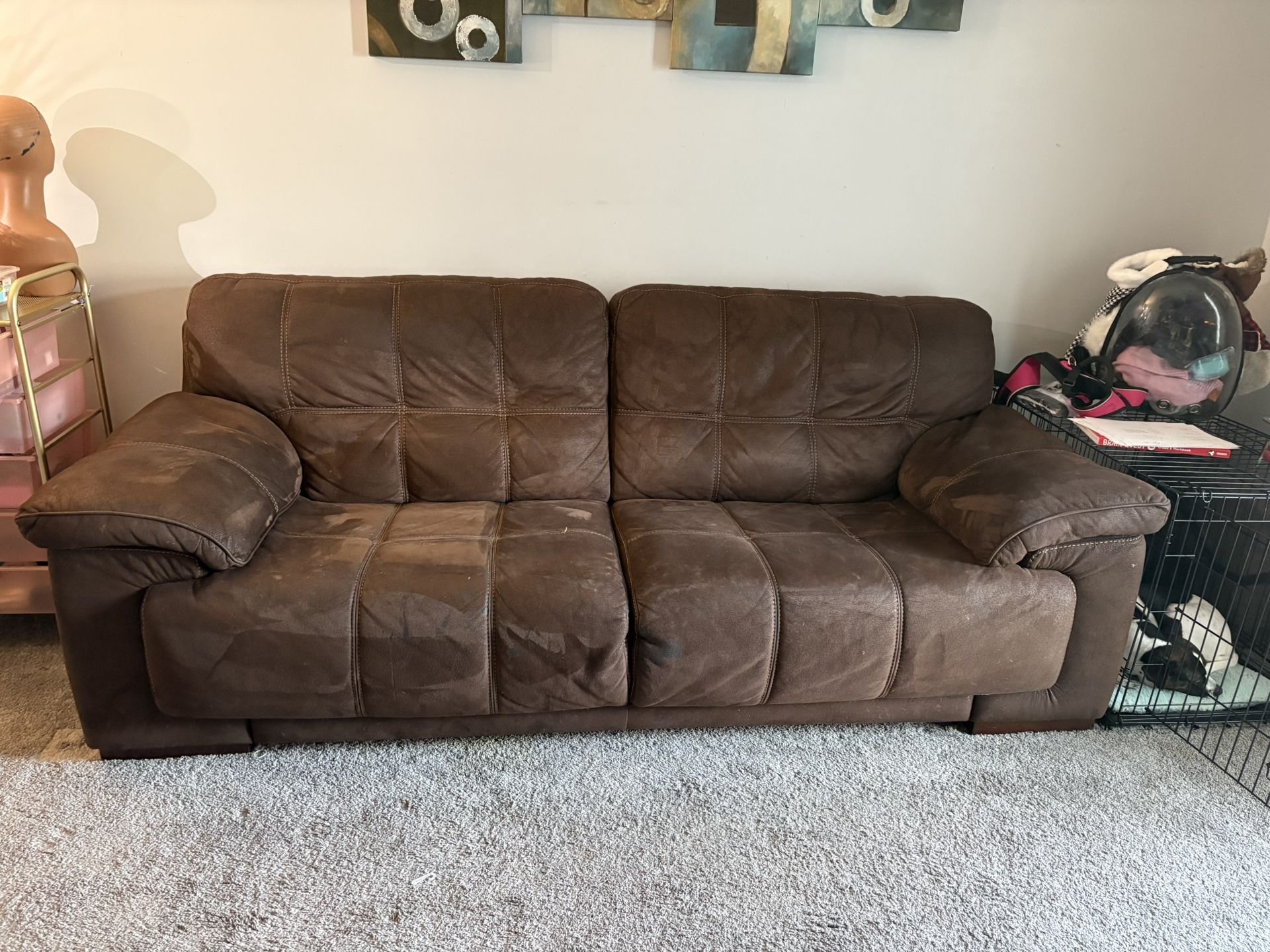 3 Seater >> Brown Suede/Leather >> Normal Wear >> $150 Pick Up Only!! >>
