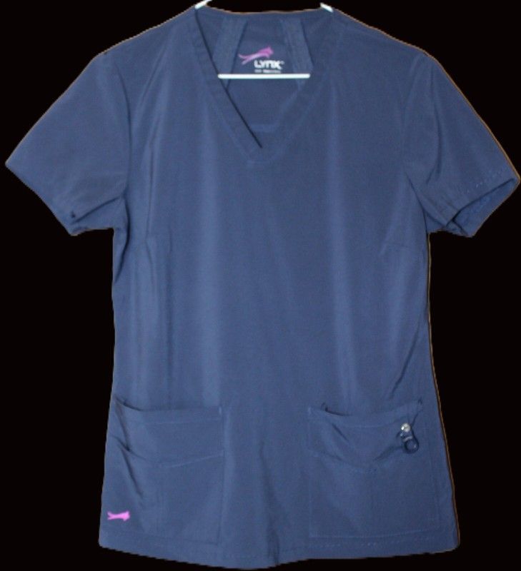 LYNX Navy Blue Spandex Stretchy Professional V-Neck Scrub Top t tee shirt Women's Size S M L