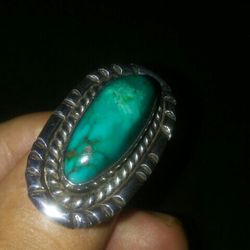 3 Sterling silver. Hand Made.turquoises.. Very Old Ring