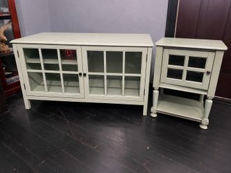 Matching Sage Green Accent Cabinet & End Table Set