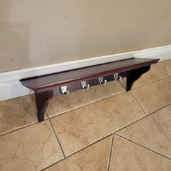Wood Shelf with key hooks
