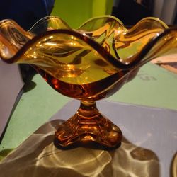 2 Amber Glass Dishes 