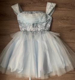 Light Blue Glitter Tulle Mini Dress