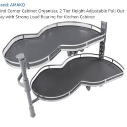 Blind Corner Cabinet Organizer, 2 Tier Height Adjustable Pull Out Tray with Strong Load Bearing for Kitchen Cabinet