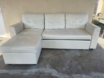 White leather couch+ storage