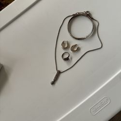 Silver Set Hoops Bangle,Ring And Pendent.