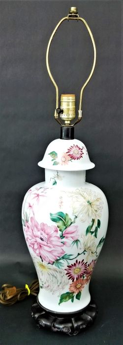 PAUL HANSON Hand Painted Porcelain Chinese Chinoiseire Asian Table Lamp Ginger Jar