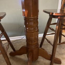 Solid Wood Table And 2 High Bar Stools