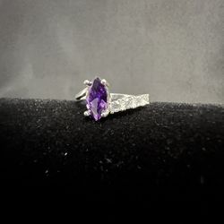 Amethyst Purple Almond Marquise Ring .925 Sterling Silver