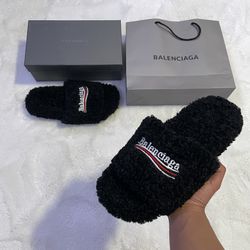 Balenciaga Black Fur Slides