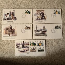 BRITAIN’s BOBBIES FDC’s by Fleetwood Designed by Brian Sanders…5 FDC’s From 1979 featuring The Historic Bobbies