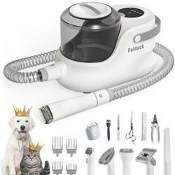 Dog Grooming Kit,Pet Grooming Vacuum Suction 99% Pet Hair,2.5L Large Capacity,Dog Air Clipper Vacuum with 12 Grooming Tools,Home and Car Cleaning （Gre