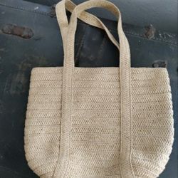 DRAPER JAMES TAN WOVEN STRAW SHOULDER BAG, PURSE, TOTE