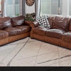 Set of 2 Genuine Leather Couches 