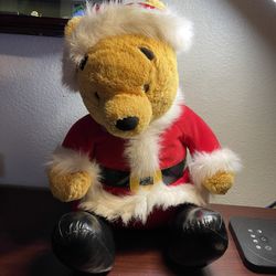 Disney Store Winnie the Pooh Santa Plush Stuffed Animal Christmas Holiday 