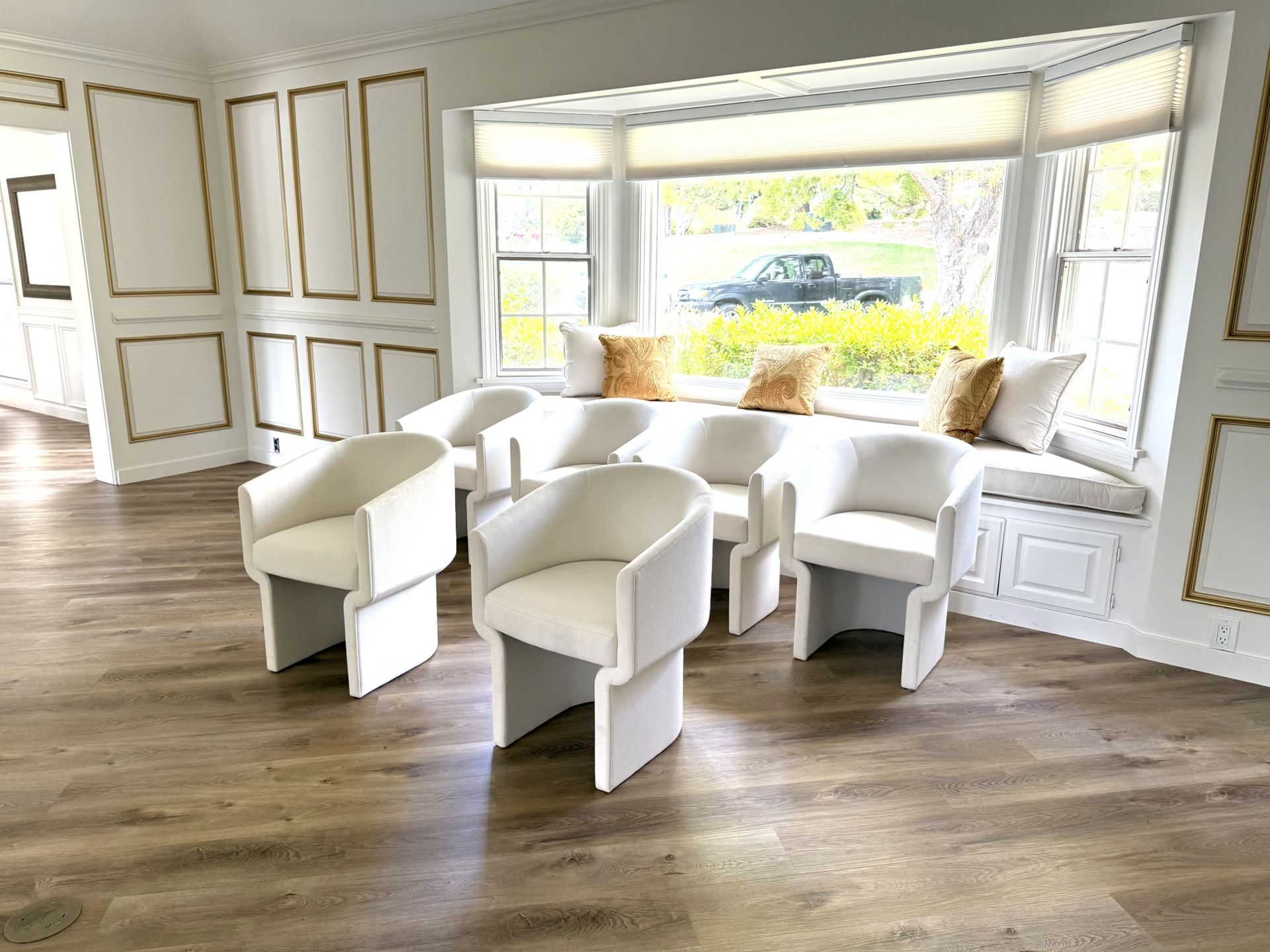 6 Ava Fabric Dining Room Armchairs, Cream
