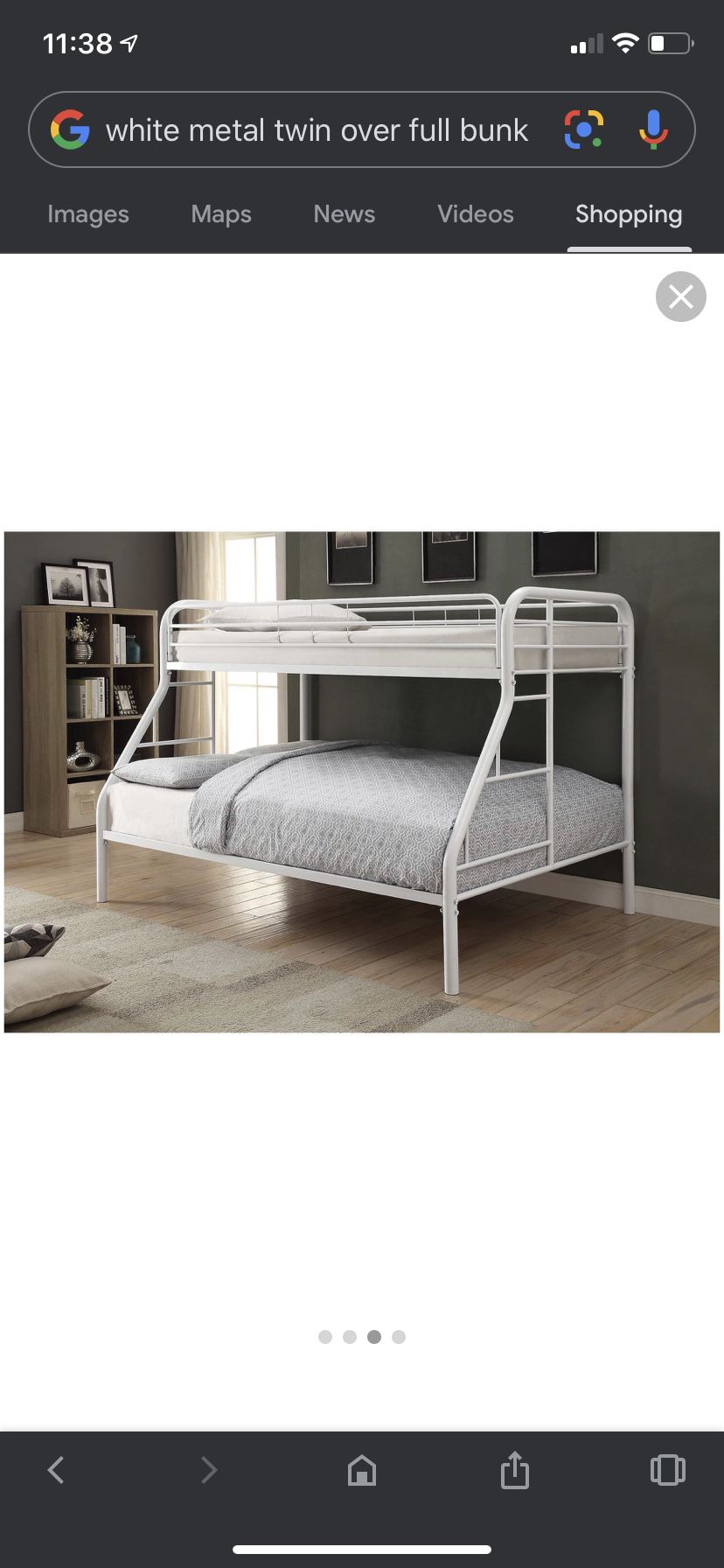 Sturdy white metal bunk bed - twin over full bed