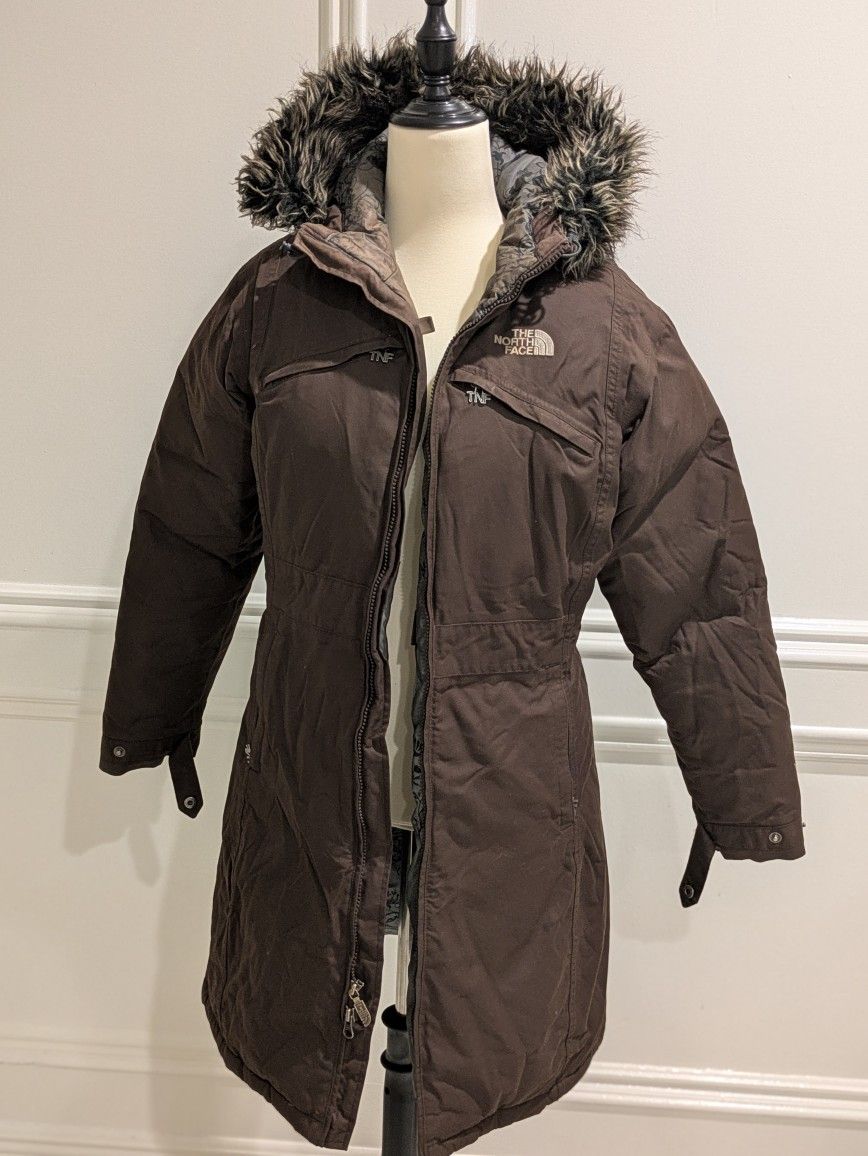 North Face Hyvent Jacket Women’s Brown Goose Down Faux Fur Hooded Parka - Small