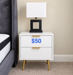 White 2-Drawer Nightstand with Gold Legs