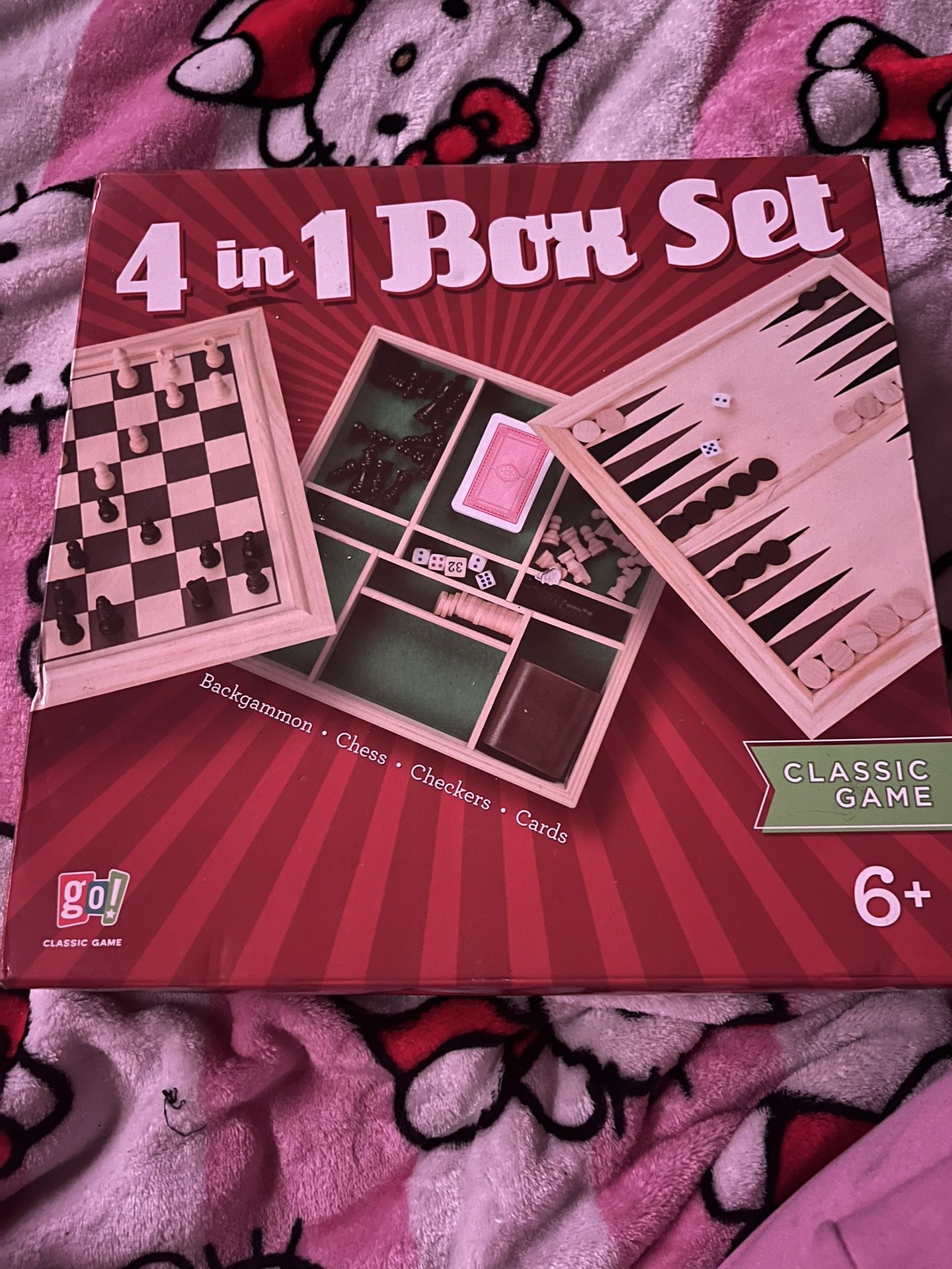 4 in 1 box set backgammon•chess•checkers•cards