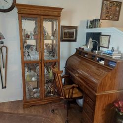 Roll Top Desk And China Cabinet