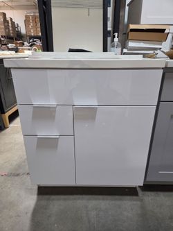 30" European White Bathroom Vanity with Marble Countertop