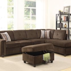 Chocolate Velvet L Shape Sectional 