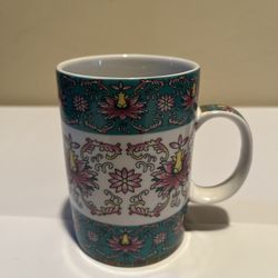 World Market Green Violet Lotus Flower Floral Coffee Mug Tea Cup Asian Design