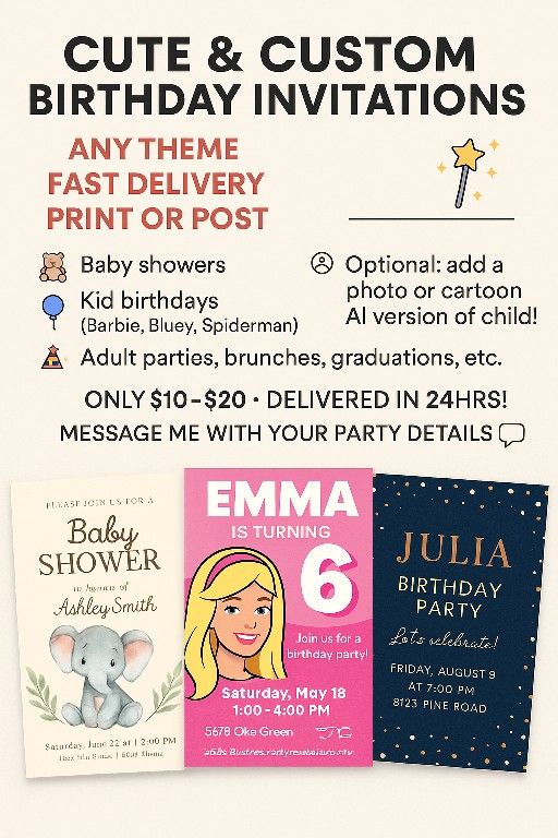 Custom Birthday & Event Invites