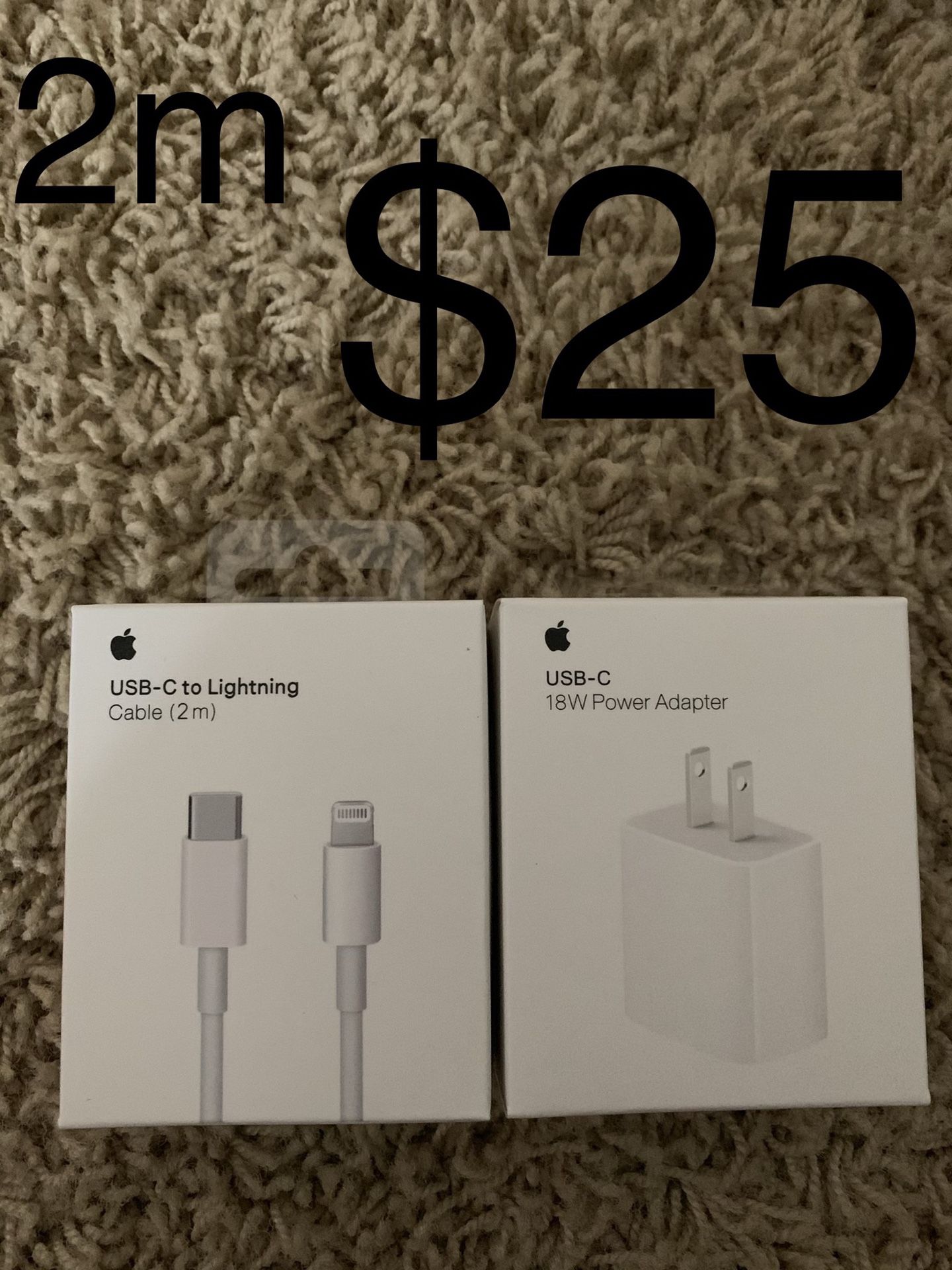 2m Apple iPhone USB-C to lightning cable and 18W Charger