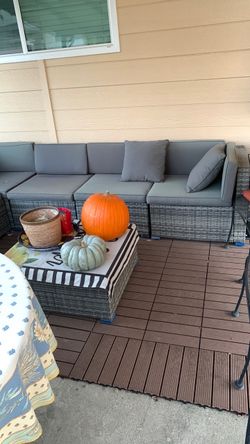 Outdoor Wicker Sectional Sofa Set with Coffee Table