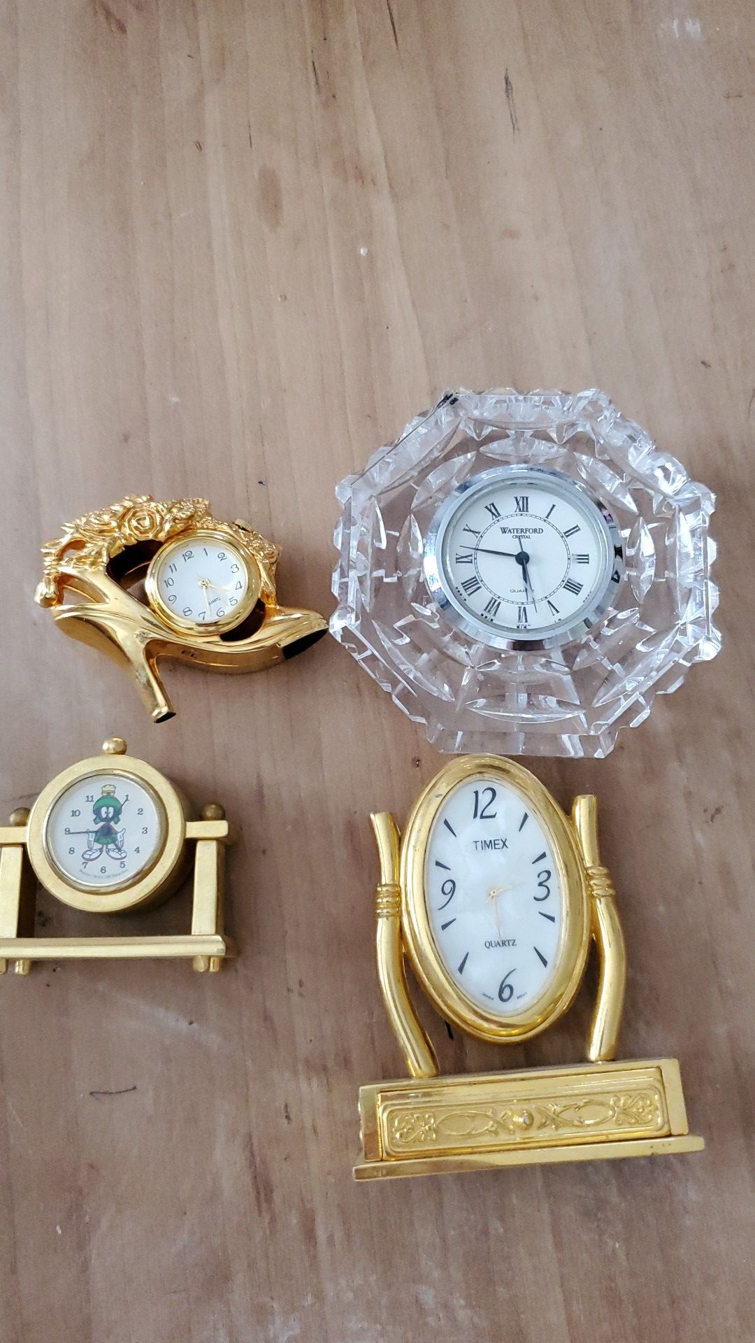 Lot of small table accent clocks Waterford crystal timex