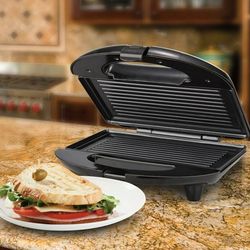 Brentwood TS-246 Electric Panini Maker Non-Stick Black Silver Sandwich Press
