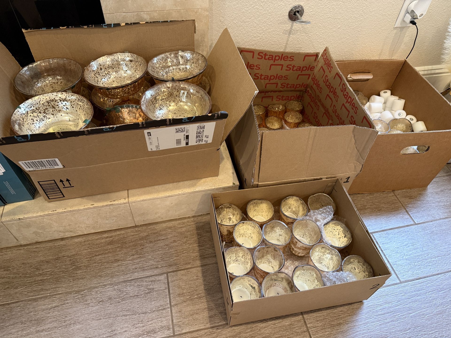 Rose Gold/Copper Event Decor Lot - Compotes, Votives, Sign Holders