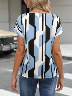 Geometric Pattern Blue White and Black Blouse
