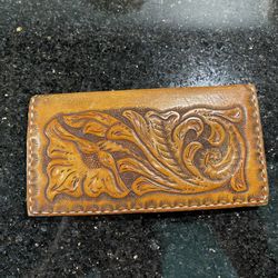 Handmade Men's Leather Tooled Floral Buck Laced Brown Wallet 