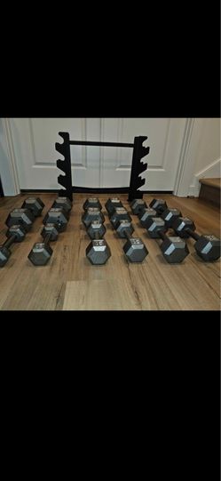 Set of dumbbells with rack