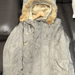 Original theory jacket with fur hoodie, mint condition size medium