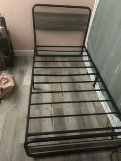 Twin Metal Bed Frame with Wood Headboard with mattress