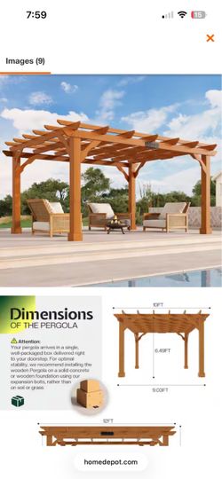 Premium 10 ft. x 12 ft. Reddish-Brown Cedar Pergola