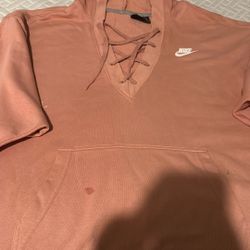 Nike Large Lace-up Cross V Neck Drawstring Hoodie