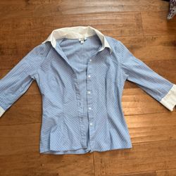 Cropped blue and white pin striped button up