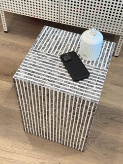 Side Table Navy & White Faux Bone Inlay